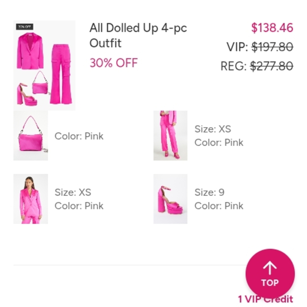 Shoe Dazzle Hot Pink Satin Blazer/Pant - 4 PC Set - Women's Sz Small
